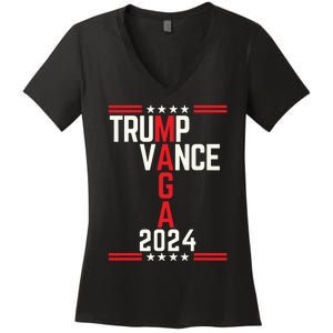 Classic Trump Vance 2024 Retro Stripe Trump Jd Vance Maga Women's V-Neck T-Shirt