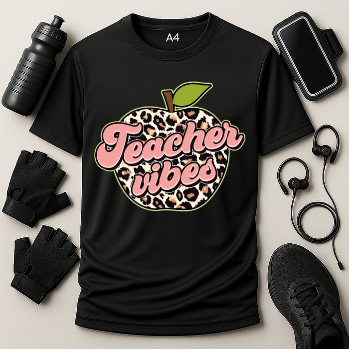 Cute Teacher Vibes Leopard Print Apple Performance Shirt