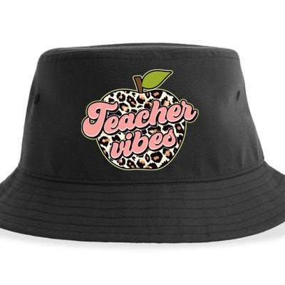 Cute Teacher Vibes Leopard Print Apple Sustainable Bucket Hat