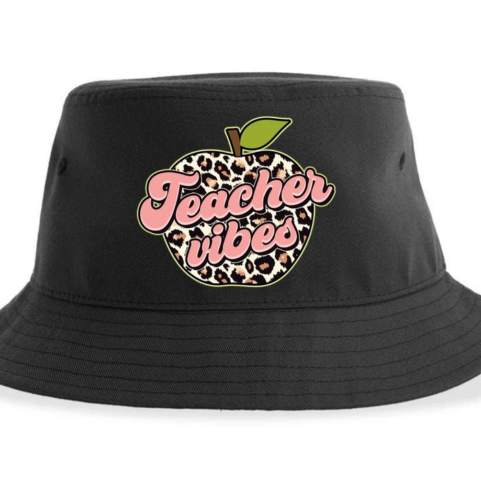 Cute Teacher Vibes Leopard Print Apple Sustainable Bucket Hat