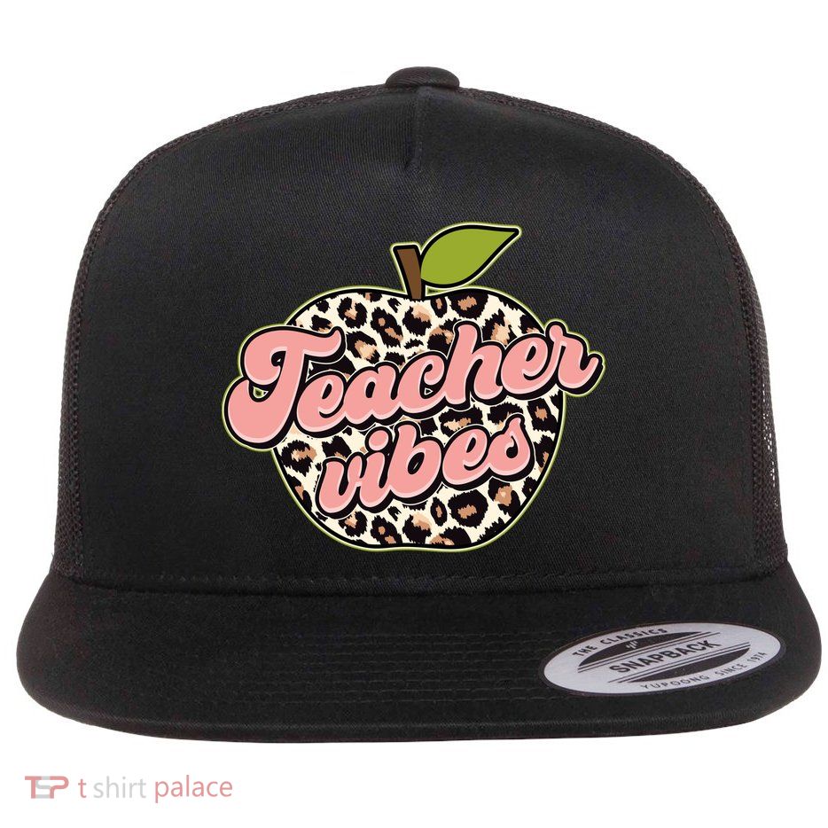 Cute Teacher Vibes Leopard Print Apple Flatbill Hat