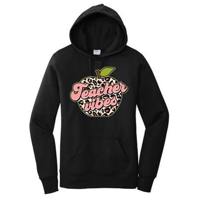 Cute Teacher Vibes Leopard Print Apple Women's Pullover Hoodie