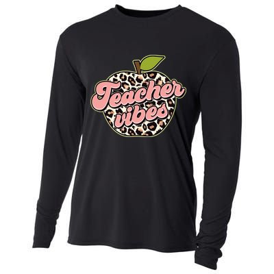 Cute Teacher Vibes Leopard Print Apple Cooling Performance Long Sleeve Crew