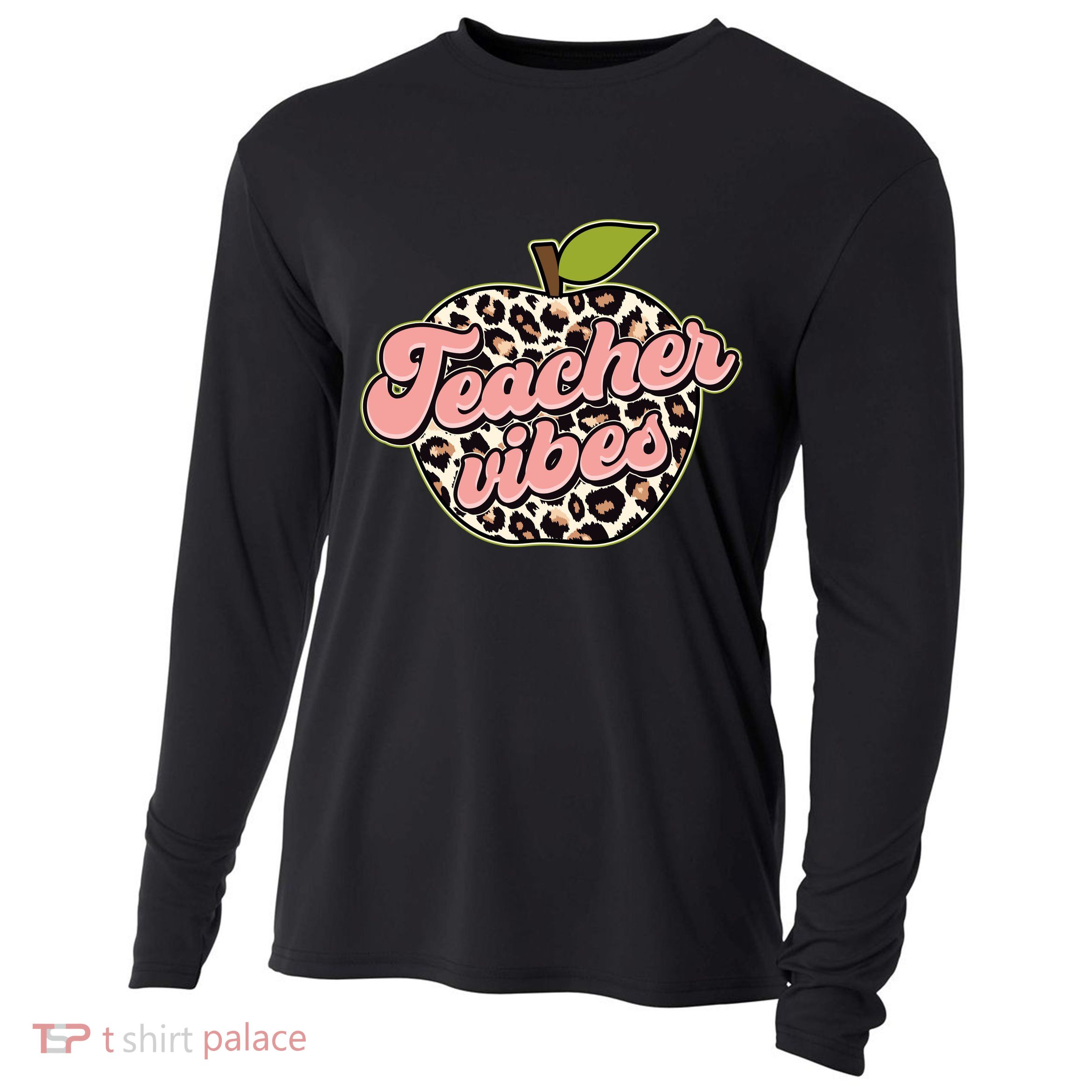 Cute Teacher Vibes Leopard Print Apple Cooling Performance Long Sleeve Crew