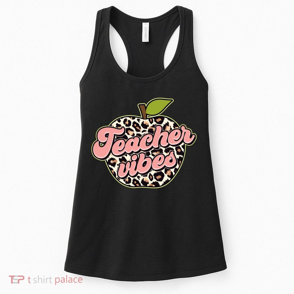 Cute Teacher Vibes Leopard Print Apple Womens Tank Top
