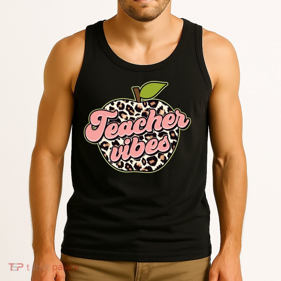Cute Teacher Vibes Leopard Print Apple Tank Top