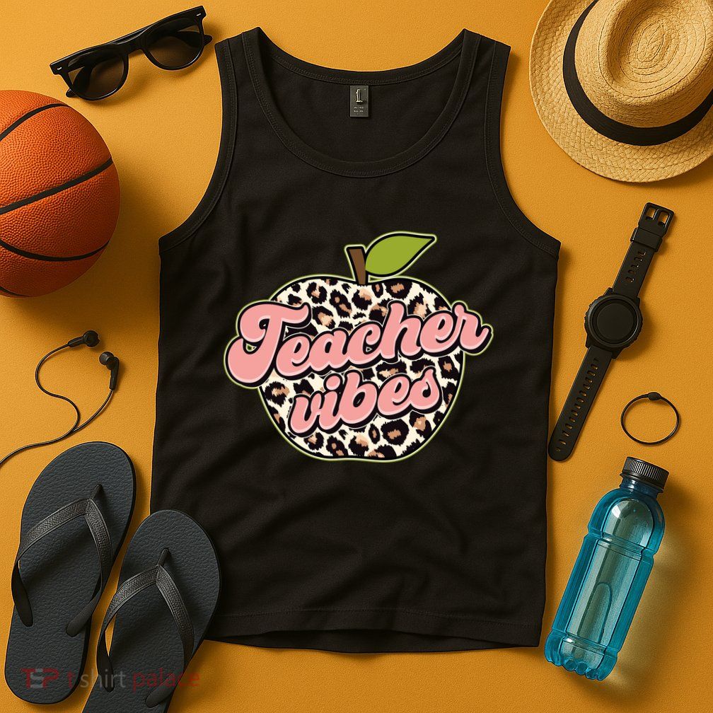 Cute Teacher Vibes Leopard Print Apple Tank Top