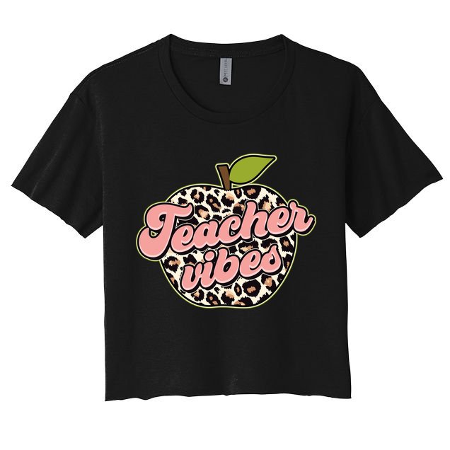 Cute Teacher Vibes Leopard Print Apple Women's Crop Top Tee