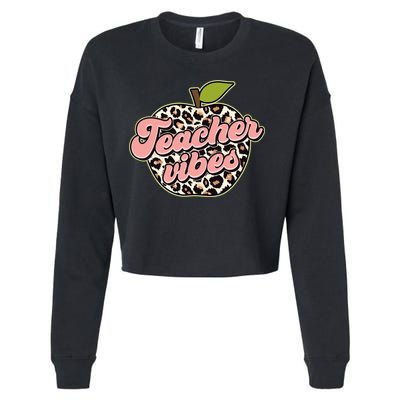 Cute Teacher Vibes Leopard Print Apple Cropped Pullover Crew