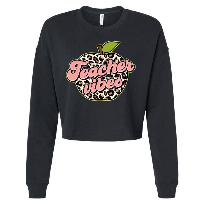 Cute Teacher Vibes Leopard Print Apple Cropped Pullover Crew