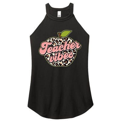 Cute Teacher Vibes Leopard Print Apple Women's Perfect Tri Rocker Tank