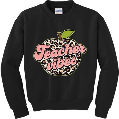 Cute Teacher Vibes Leopard Print Apple Kids Sweatshirt