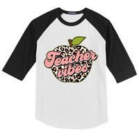Cute Teacher Vibes Leopard Print Apple Kids Colorblock Raglan Jersey