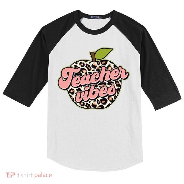 Cute Teacher Vibes Leopard Print Apple Kids Colorblock Raglan Jersey