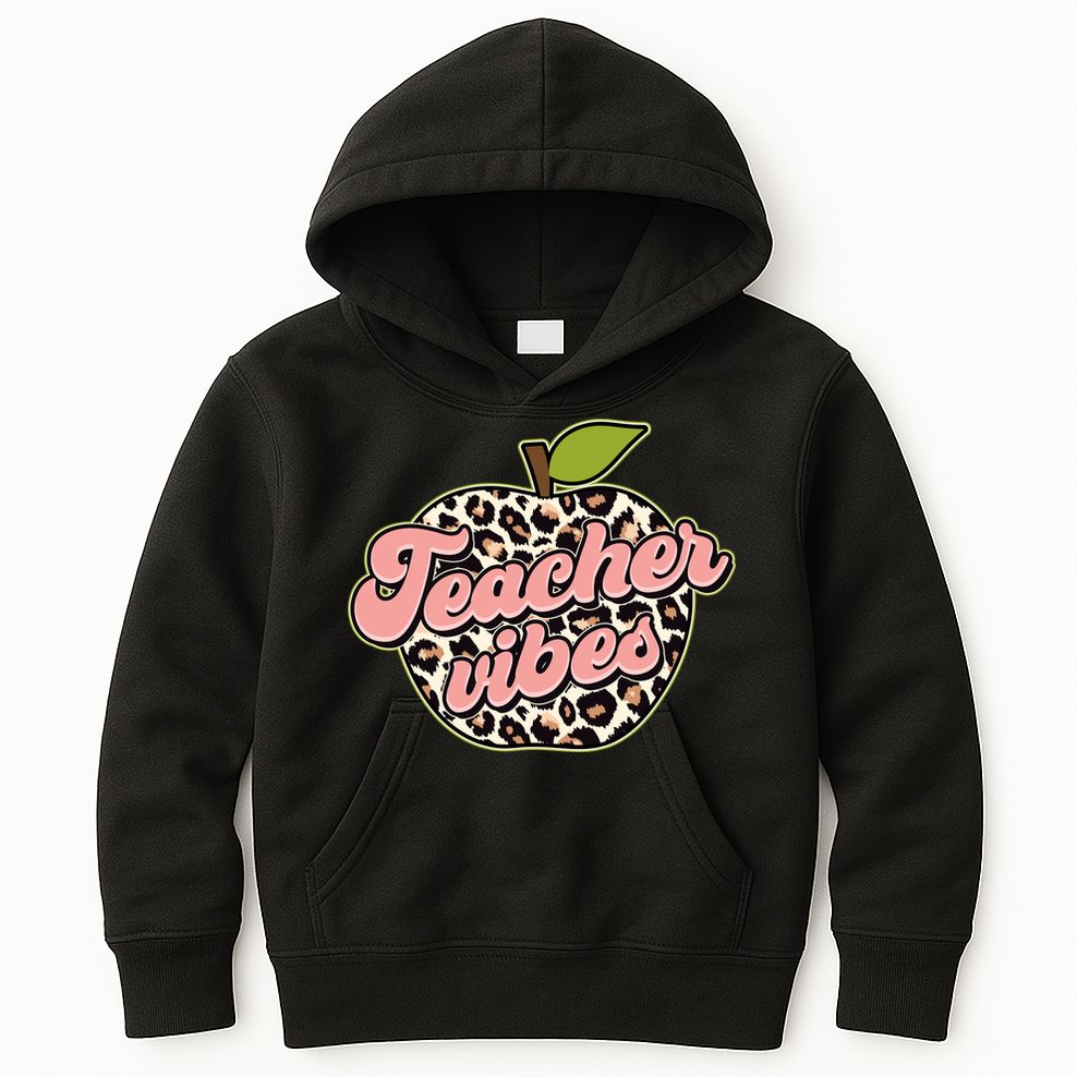 Cute Teacher Vibes Leopard Print Apple Kids Hoodie
