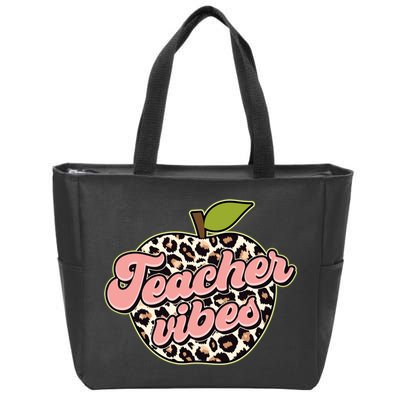 Cute Teacher Vibes Leopard Print Apple Zip Tote Bag