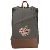 Cute Teacher Vibes Leopard Print Apple Cotton Canvas Backpack