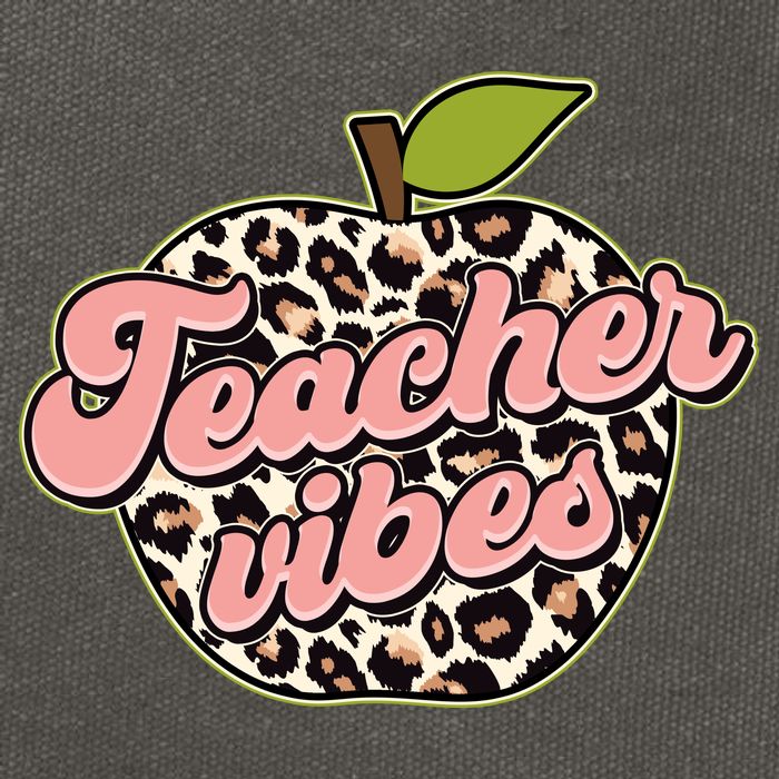 Cute Teacher Vibes Leopard Print Apple Cotton Canvas Backpack