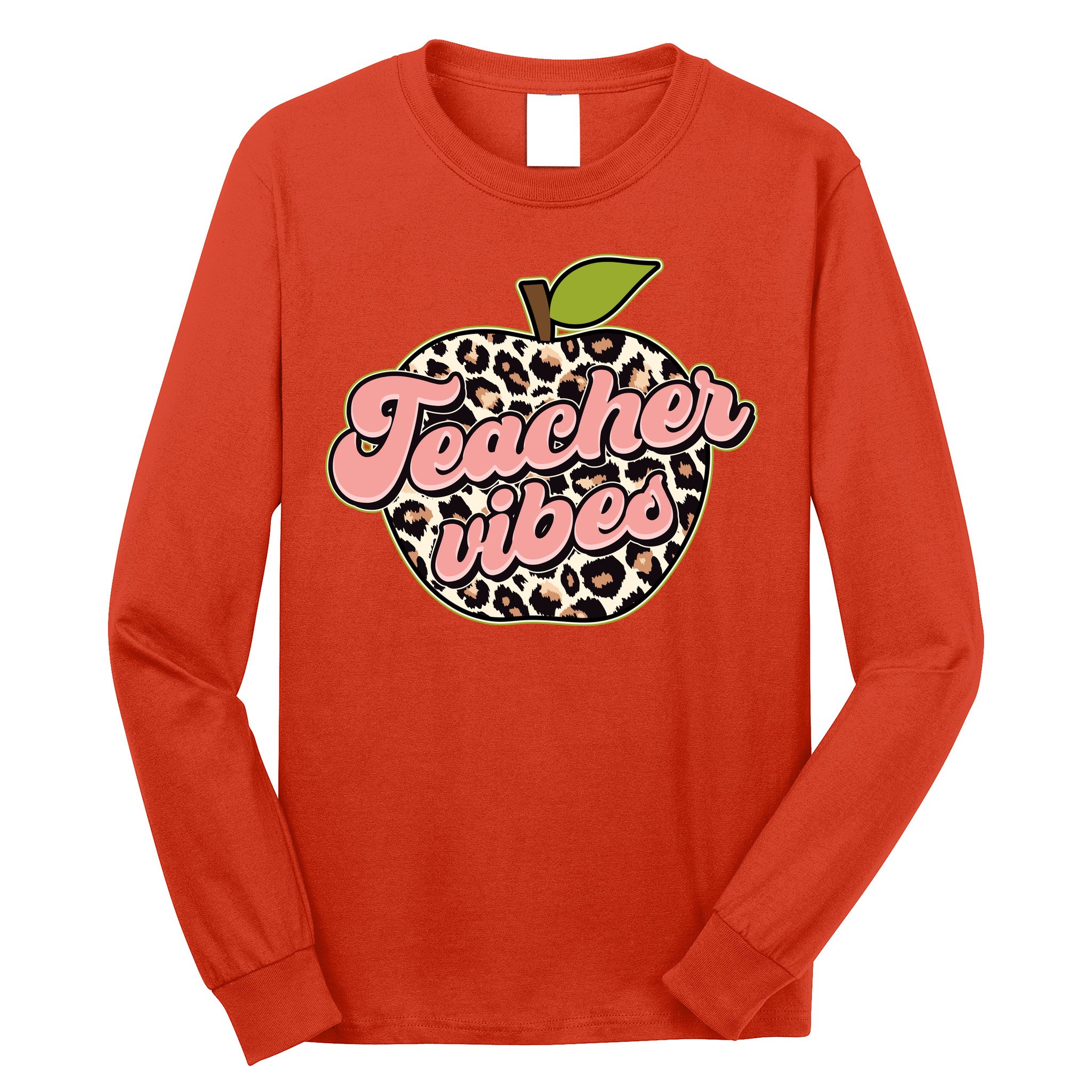 Cute Teacher Vibes Leopard Print Apple Long Sleeve Shirt