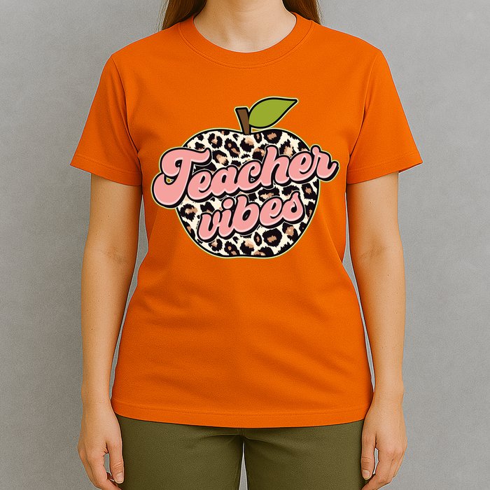 Cute Teacher Vibes Leopard Print Apple T-Shirt