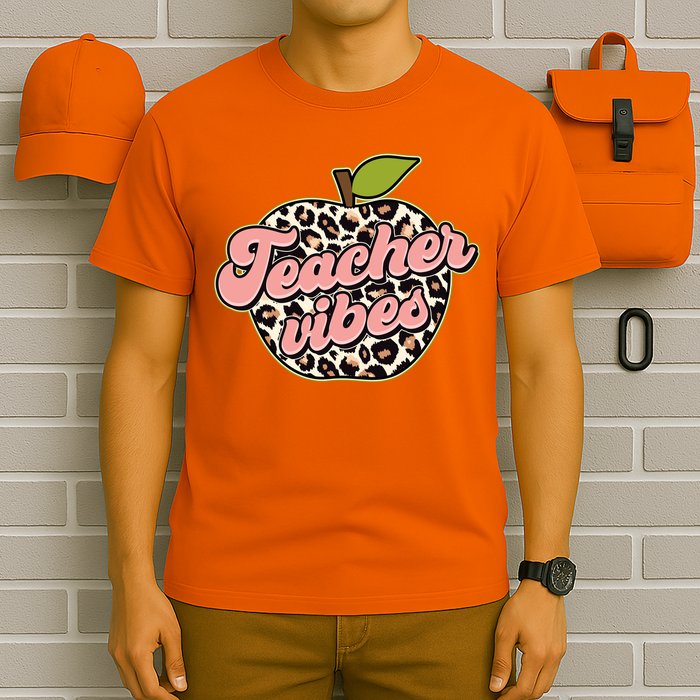 Cute Teacher Vibes Leopard Print Apple T-Shirt