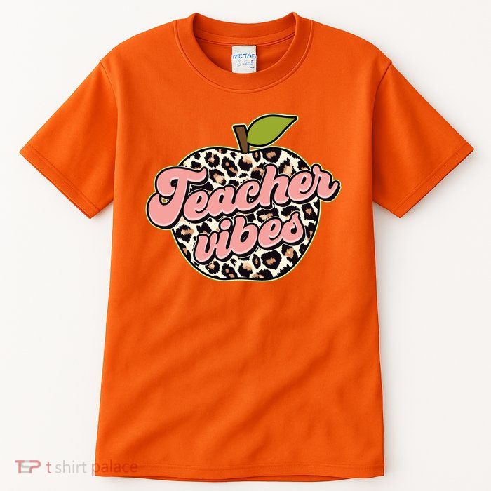 Cute Teacher Vibes Leopard Print Apple Tall T-Shirt