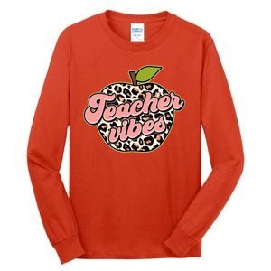 Cute Teacher Vibes Leopard Print Apple Tall Long Sleeve T-Shirt