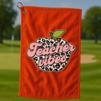 Cute Teacher Vibes Leopard Print Apple Golf Towel