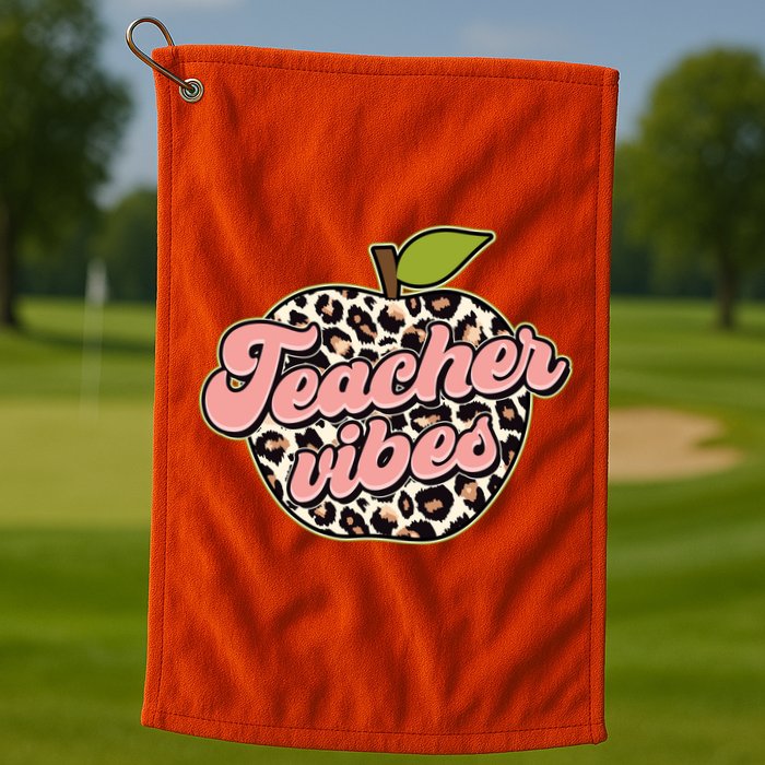 Cute Teacher Vibes Leopard Print Apple Golf Towel