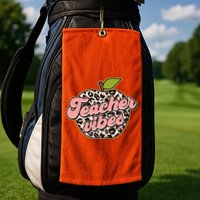 Cute Teacher Vibes Leopard Print Apple Golf Towel