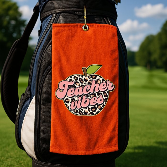 Cute Teacher Vibes Leopard Print Apple Golf Towel