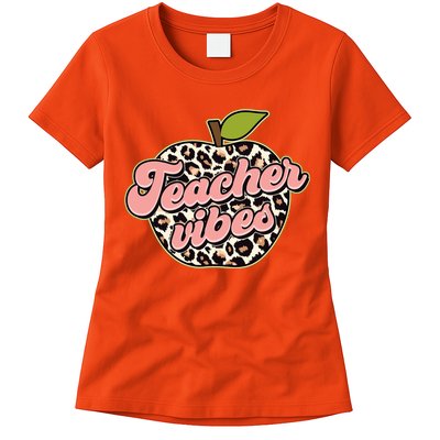 Cute Teacher Vibes Leopard Print Apple Womens T-Shirt