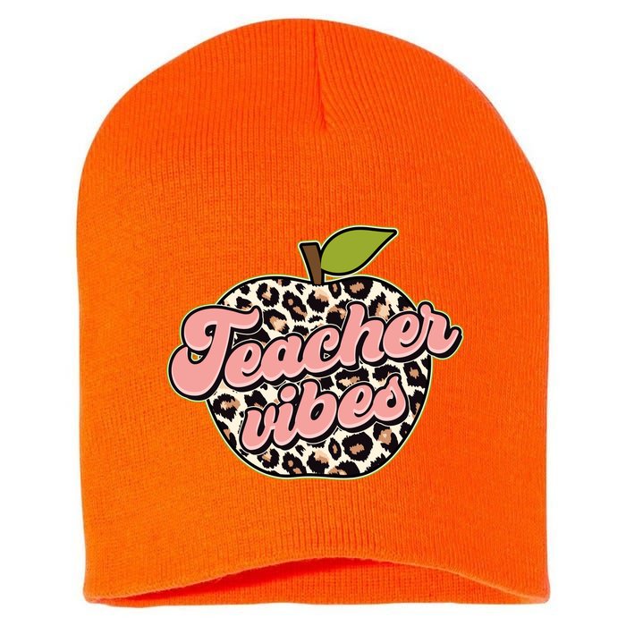 Cute Teacher Vibes Leopard Print Apple Short Acrylic Beanie