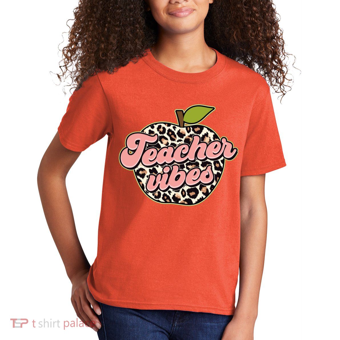 Cute Teacher Vibes Leopard Print Apple Kids T-Shirt
