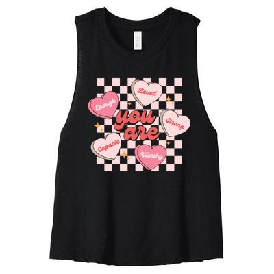 Cute Teacher Valentine Retro Heart Women's Racerback Cropped Tank