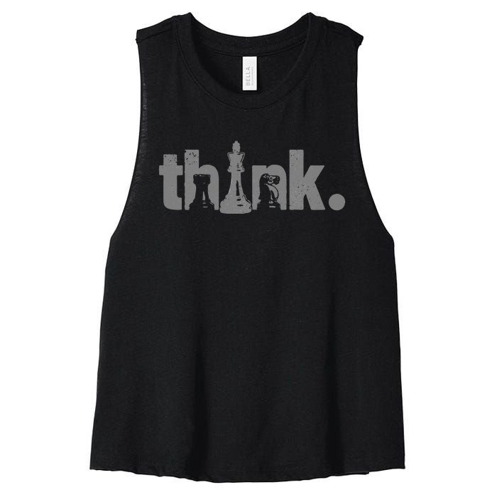 Chess Think Vintage Chess Master Club Chess Player Women's Racerback Cropped Tank