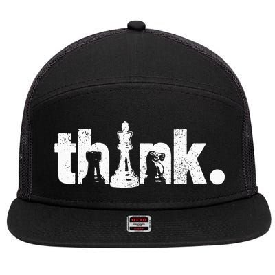 Chess Think Vintage Chess Master Club Chess Player 7 Panel Mesh Trucker Snapback Hat