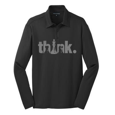 Chess Think Vintage Chess Master Club Chess Player Silk Touch Performance Long Sleeve Polo