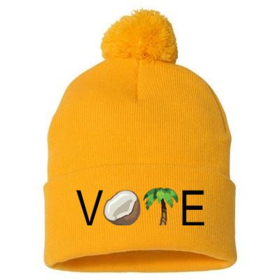 Coconut Tree Vote Funny Kamala Pom Pom 12in Knit Beanie