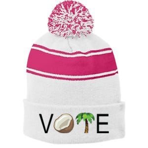 Coconut Tree Vote Funny Kamala Stripe Pom Pom Beanie