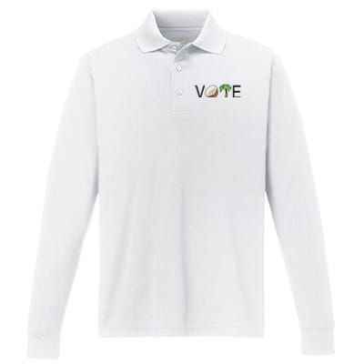 Coconut Tree Vote Funny Kamala Performance Long Sleeve Polo