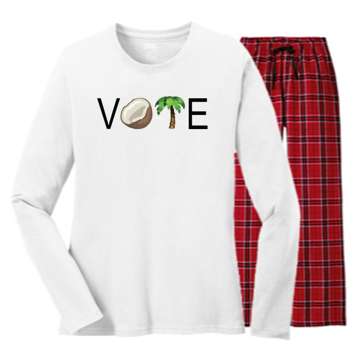 Coconut Tree Vote Funny Kamala Women's Long Sleeve Flannel Pajama Set 