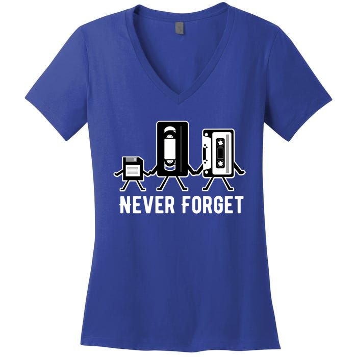 Cassette Tape Video Tape Floppy Disk We Will Never Forget Gift Women's V-Neck T-Shirt