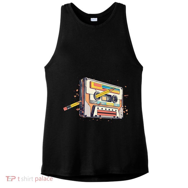 Cassette Tape Vintage Pencil 70s 80s 90s Classic Music Ladies PosiCharge Tri-Blend Wicking Tank