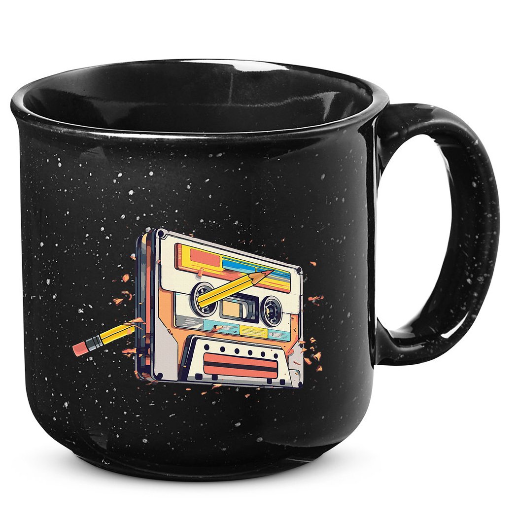 Cassette Tape Vintage Pencil 70s 80s 90s Classic Music 15oz Campfire Ceramic Mug