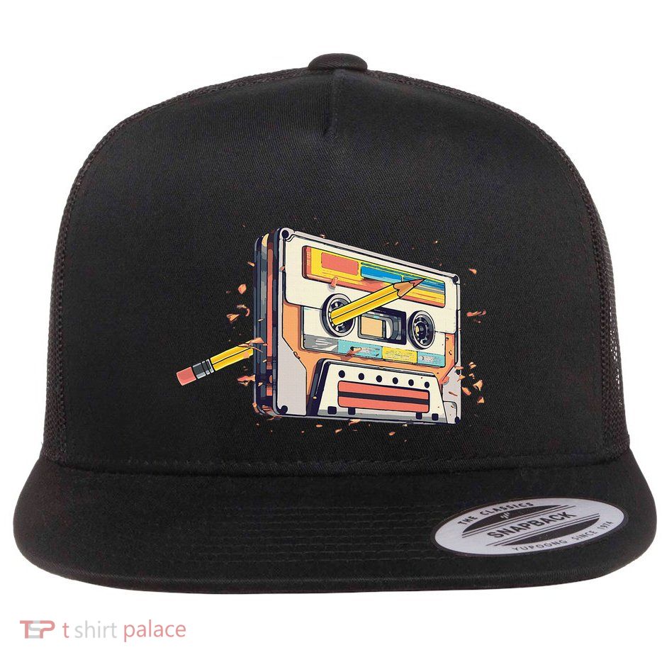 Cassette Tape Vintage Pencil 70s 80s 90s Classic Music Flatbill Hat