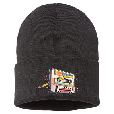 Cassette Tape Vintage Pencil 70s 80s 90s Classic Music Sustainable Knit Beanie
