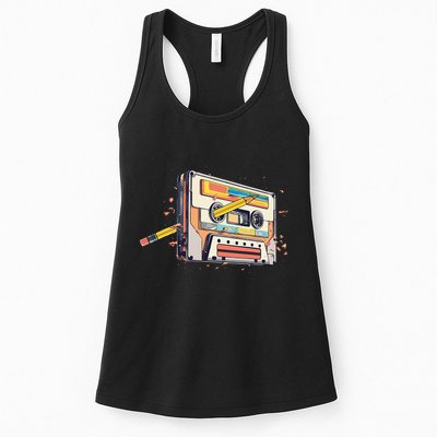 Cassette Tape Vintage Pencil 70s 80s 90s Classic Music Womens Tank Top