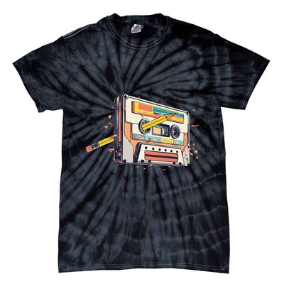 Cassette Tape Vintage Pencil 70s 80s 90s Classic Music Tie-Dye T-Shirt
