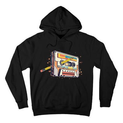 Cassette Tape Vintage Pencil 70s 80s 90s Classic Music Tall Hoodie